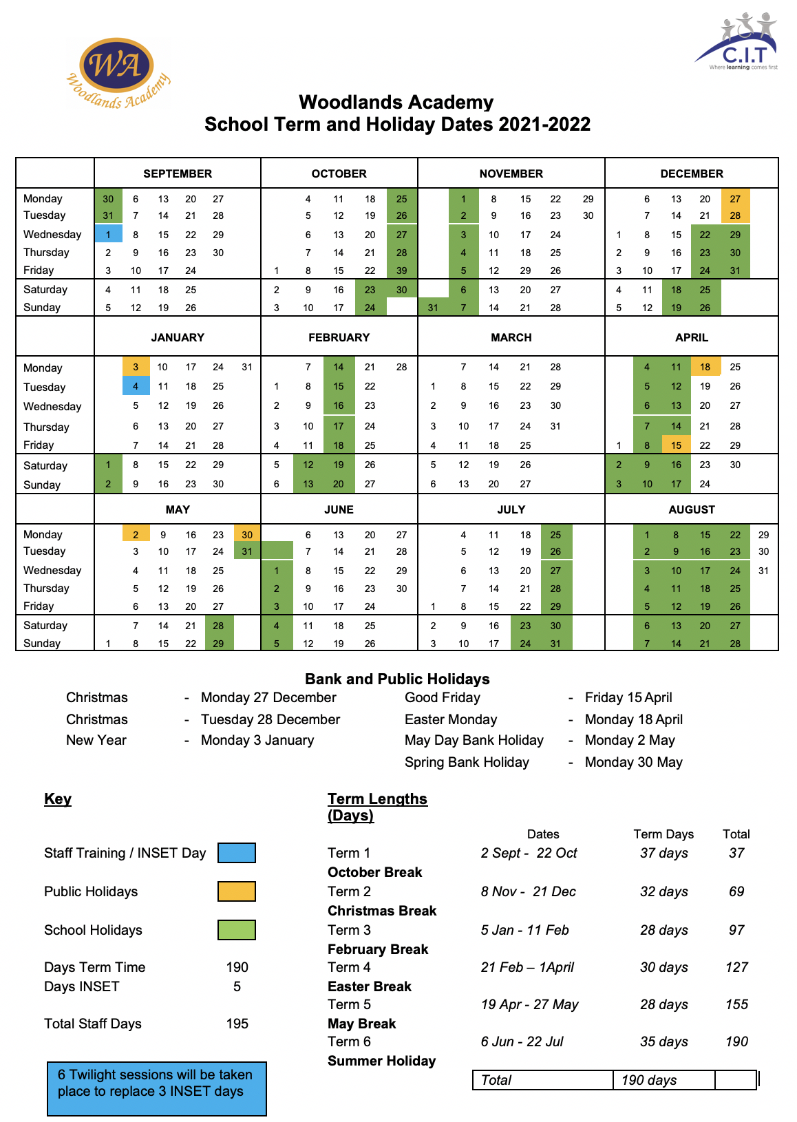 Term Dates - Woodlands Academy