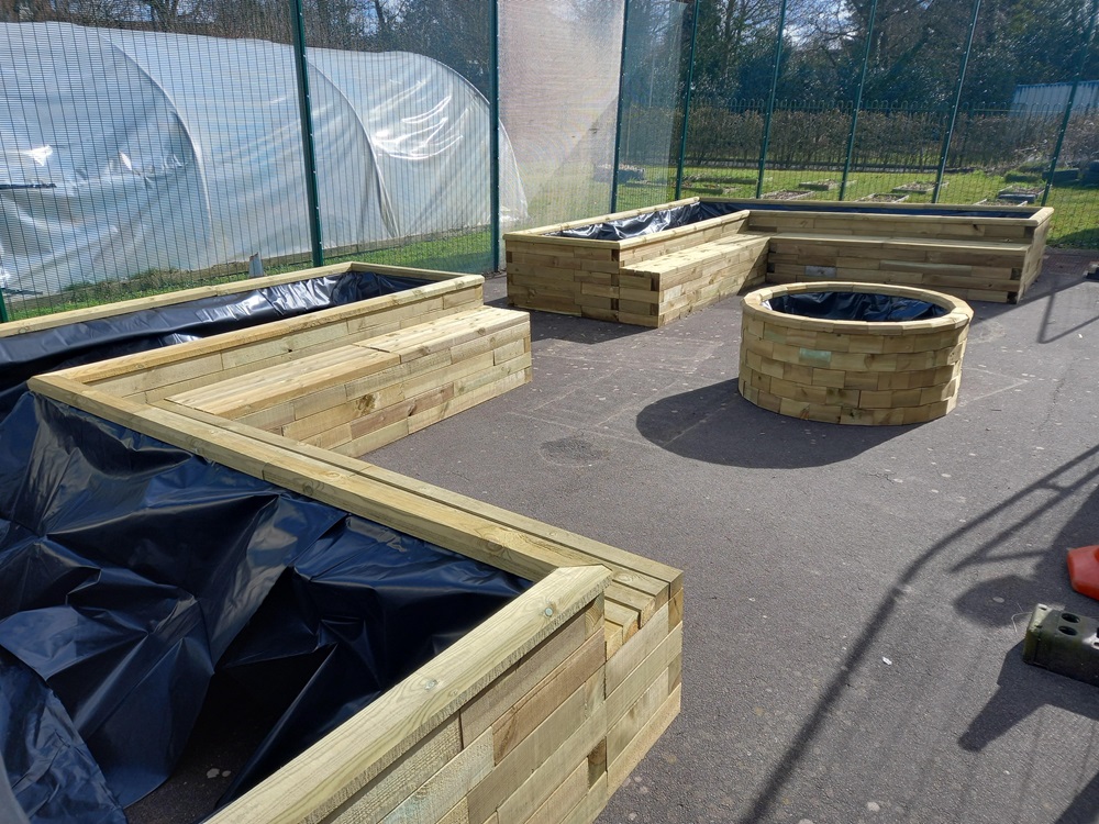 The completed raised planters